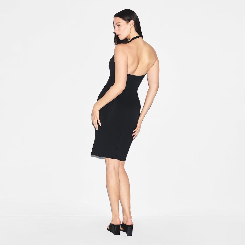 SKIMS Small Smooth Lounge Midi Halter Dress in Obsidian